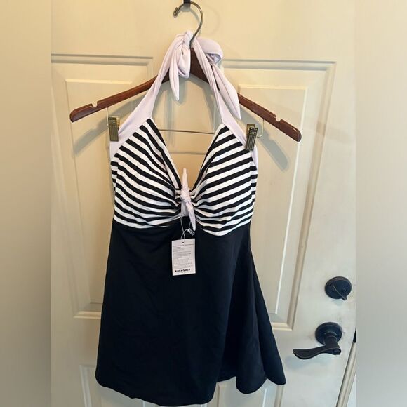 Cocoship Black and white striped swimsuit size 3XL - Picture 3 of 7